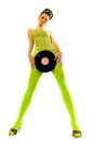 Disco girl with vinyl Royalty Free Stock Photo