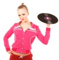 Disco girl with vinyl Royalty Free Stock Photo