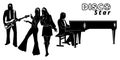 Disco Group Silhouettes Set. Guitarist, pianist and two singer women
