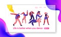 Disco Guy Freestyle Dancing Part Landing Page. Youth People, Boy and Girl Active Motion Together. Activity Lifestyle on Street