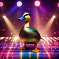 A disco-loving duck in a glittering disco outfit, grooving on the dance floor5 Royalty Free Stock Photo