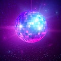 Disco or mirror ball with bright rays. Music and dance night party background. Abstract night club retro background 80s and 90s
