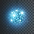 Disco or mirror ball with bright rays. Music and dance night party background. Abstract night club retro background 80s and 90s. Royalty Free Stock Photo