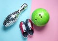 Disco mirror skittles, children's bowling shoes Royalty Free Stock Photo