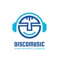 Disco music - vector logo concept illustration in flat style design. Audio mp3 sign. Modern sound icon. Dj symbol. Human head.