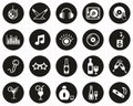 Disco Or Night Club Icons White On Black Flat Design Circle Set Big Royalty Free Stock Photo