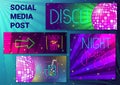 Disco party, banner set, music ball background, club element, dance art light, night, design, cartoon style vector Royalty Free Stock Photo