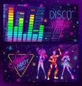 Disco party, banner set, people element, decoration concept, decorative color, design, in cartoon style vector