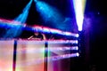 Disco party colourful spotlights and smoke at DJ station Royalty Free Stock Photo