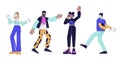 Disco party dancers group 2D linear cartoon characters set Royalty Free Stock Photo