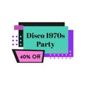 Disco party emblem, club offer graphic symbol