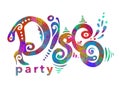 disco party, multicolored words, creative lettering with digital painting effect