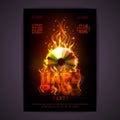 Disco poster. fire background. Burning Disck or record