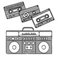 1980 disco. Record player and audio cassettes. Royalty Free Stock Photo