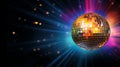 Disco shiny balls in a dark room,80s concert,blue background,copy space