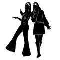 Disco Singers Silhouettes. Pretty women singing in duo. All figures are the separate objects