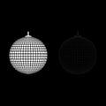 Disco sphere suspended on line rope Discotheque ball Retro night clubs symbol Concept nostalgic party icon outline set white