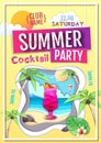 Disco summer cocktail party poster. Paper cut out art style design Royalty Free Stock Photo