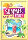 Disco summer cocktail party poster. Paper cut out art style design Royalty Free Stock Photo