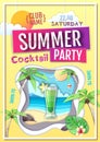 Disco summer cocktail party poster. Paper cut out art style design Royalty Free Stock Photo