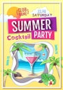 Disco summer cocktail party poster. Paper cut out art style design Royalty Free Stock Photo