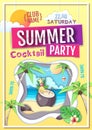 Disco summer cocktail party poster. Paper cut out art style design Royalty Free Stock Photo