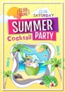 Disco summer cocktail party poster. Paper cut out art style design Royalty Free Stock Photo