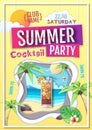 Disco summer cocktail party poster. Paper cut out art style design Royalty Free Stock Photo