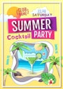 Disco summer cocktail party poster. Paper cut out art style design Royalty Free Stock Photo