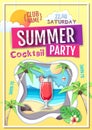 Disco summer cocktail party poster. Paper cut out art style design Royalty Free Stock Photo