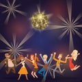 Discoball in bar banner, poster vector illustration. People dancing at party. Women and men having fun, performing