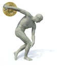 Discobolus with bitcoin launching Royalty Free Stock Photo