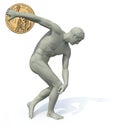 Discobolus with dollar coin launching