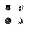 Discomfort in abdomen black glyph icons set on white space