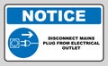 Disconnect mains plug from electrical outlet sign. Blue mandatory symbol. illustration isolated on white. White simple