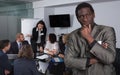 Discontent African American businessman in meeting room