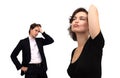 Discontented woman and tired man Royalty Free Stock Photo