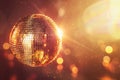 Discotheque disco balls with golden lights. Generative AI