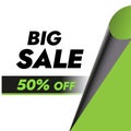 Discount banner with editable test in paper corner scroll style in green color Royalty Free Stock Photo