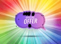 Discount banner shape. Special offer badge. Sale coupon bubble icon. Abstract color sunbeams background. Modern concept Royalty Free Stock Photo