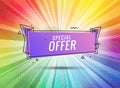 Discount banner shape. Special offer badge. Sale coupon bubble icon. Abstract color sunbeams background. Modern concept Royalty Free Stock Photo