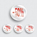 Discount banners on transparent background.. -70% -50% -30% -10% off icons.