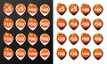 Discount Burning Pins. 32 Black and White Variations. Isolated Vector Objects.