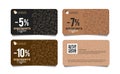 Discount card or voucher with line pattern of coffee beans, cups and breakfast food