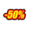 50% discount, colored inscription in yellow and red