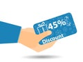 Discount coupons in hand. 45-percent discount. Special offer. Sn