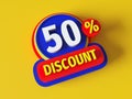 Discount 50% - 3d rendered concept banner badge design. Sale abstract creative layout. Bitmap raster digital illustration poster.