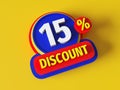 Discount 15% - 3d rendered concept banner design. Sale abstract creative layout. Bitmap raster digital illustration poster.