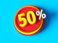 50% discount - 3d rendered concept banner design. Sale abstract creative layout. Bitmap raster digital illustration poster.