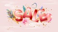 Discount design for web banner or poster. Sale text with gift box, balloon and heart. Promotion of shopping. Placard